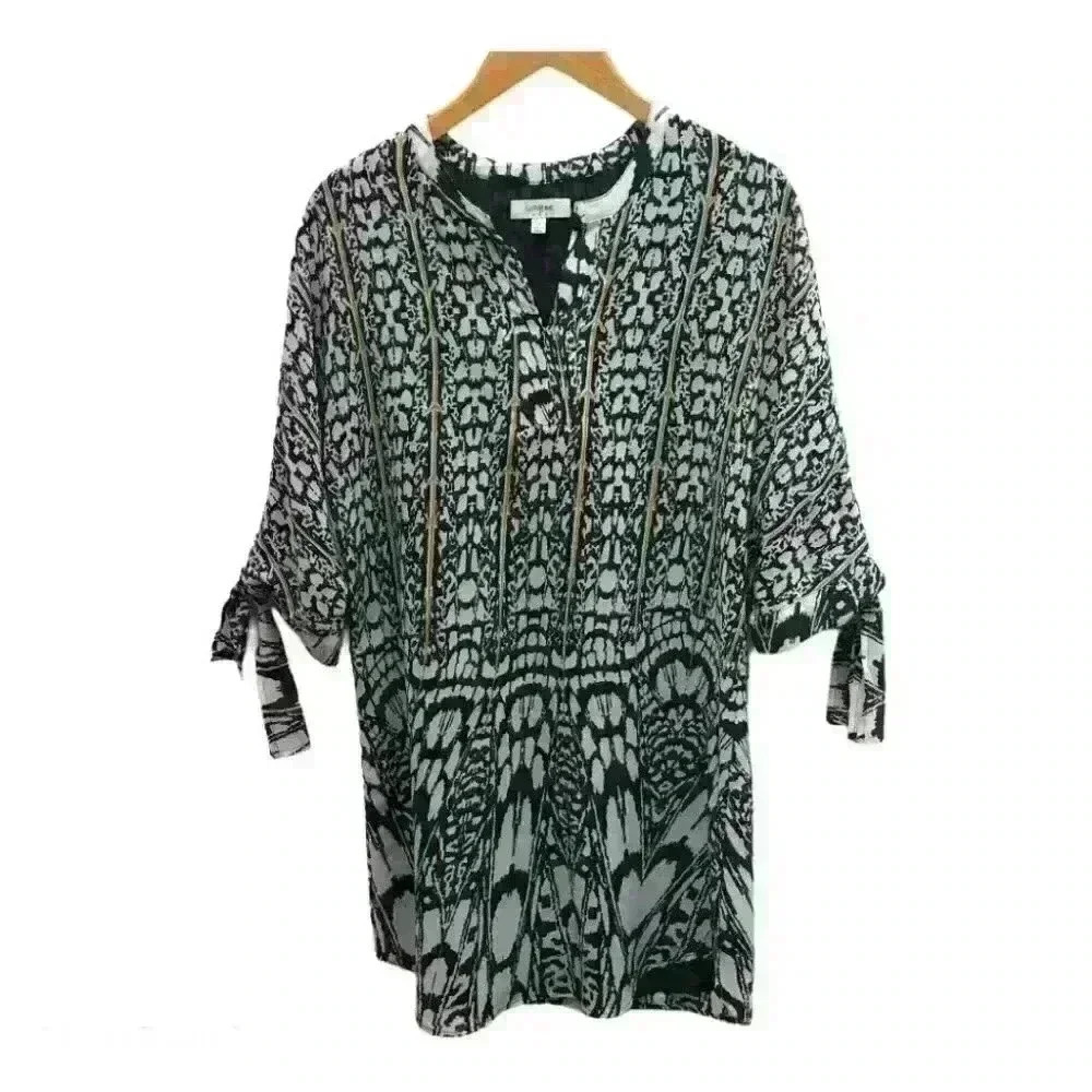 Umgee USA Tunic Dress Tie Sleeves Green